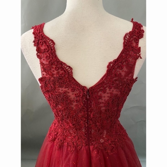 Sleeveless Burgundy Lace Ballgown - Picture 5 of 6